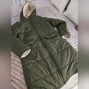 Olive Green Hooded Women's Coat